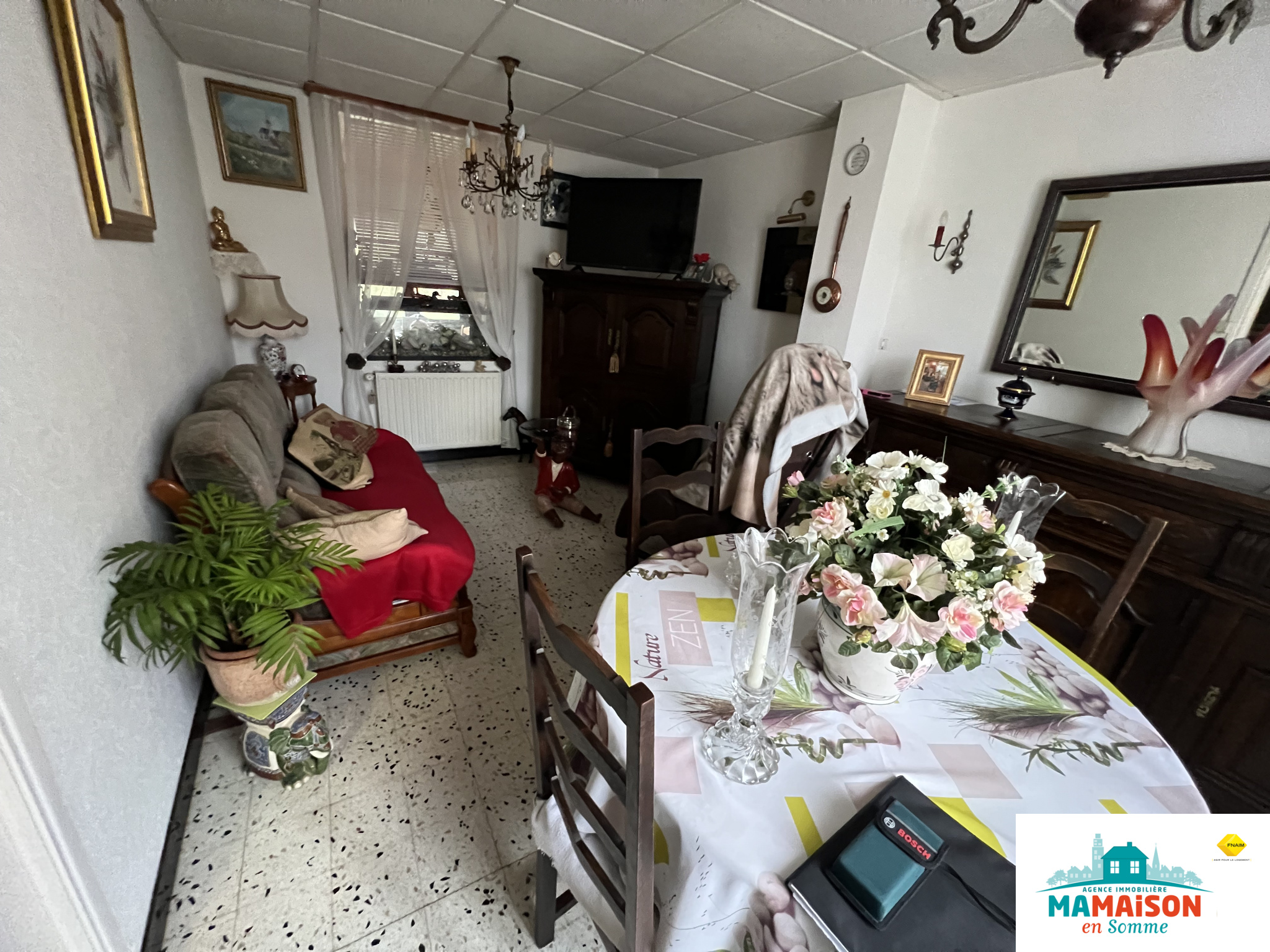 Immo80 – L'immobilier à Amiens et dans la Somme-A Méaulte (80300), Maison de 89 m2, 4 pièces, 3 chambres, garage double, dépendances sur un terrain de 919 m2.